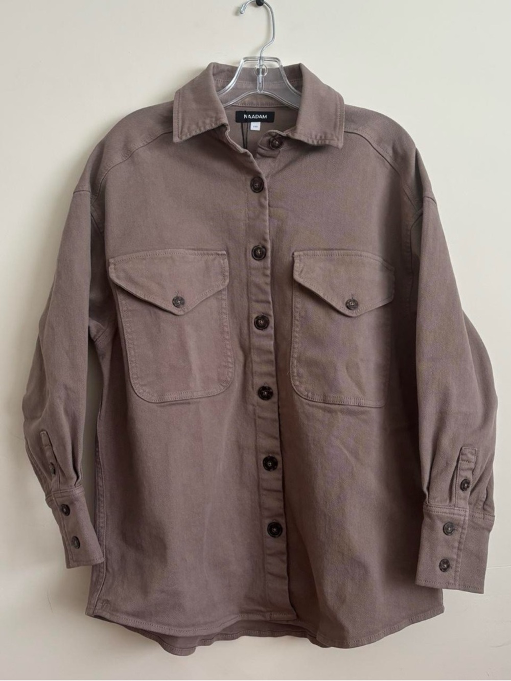 Naadam Taupe Cotton Twill Shacket | Capsule Wardrobe Overshirt XXS